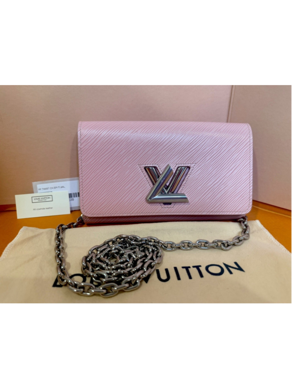 Louis Vuitton Twist Chain Pouch EPI Rose Ballerine Pink Clutch CrossbodyWOC NEW